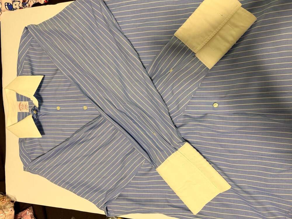 Brooks Brothers Traditional Fit Non-Iron Blue Striped French Cuff Dress Shirt
